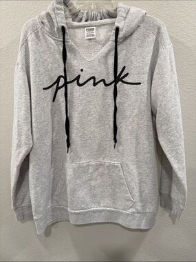 PINK Victoria's Secret Grey Pullover Hoodie with Black Script